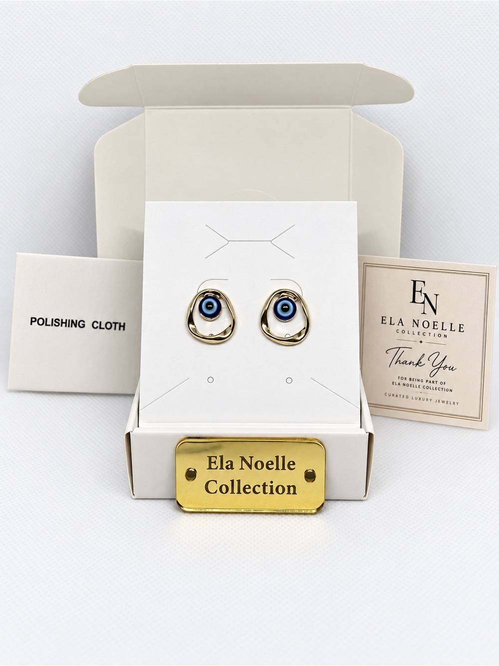 Ela Noelle Blue Evil Eye Gold-Tone Stud Earrings *Hypoallergenic*